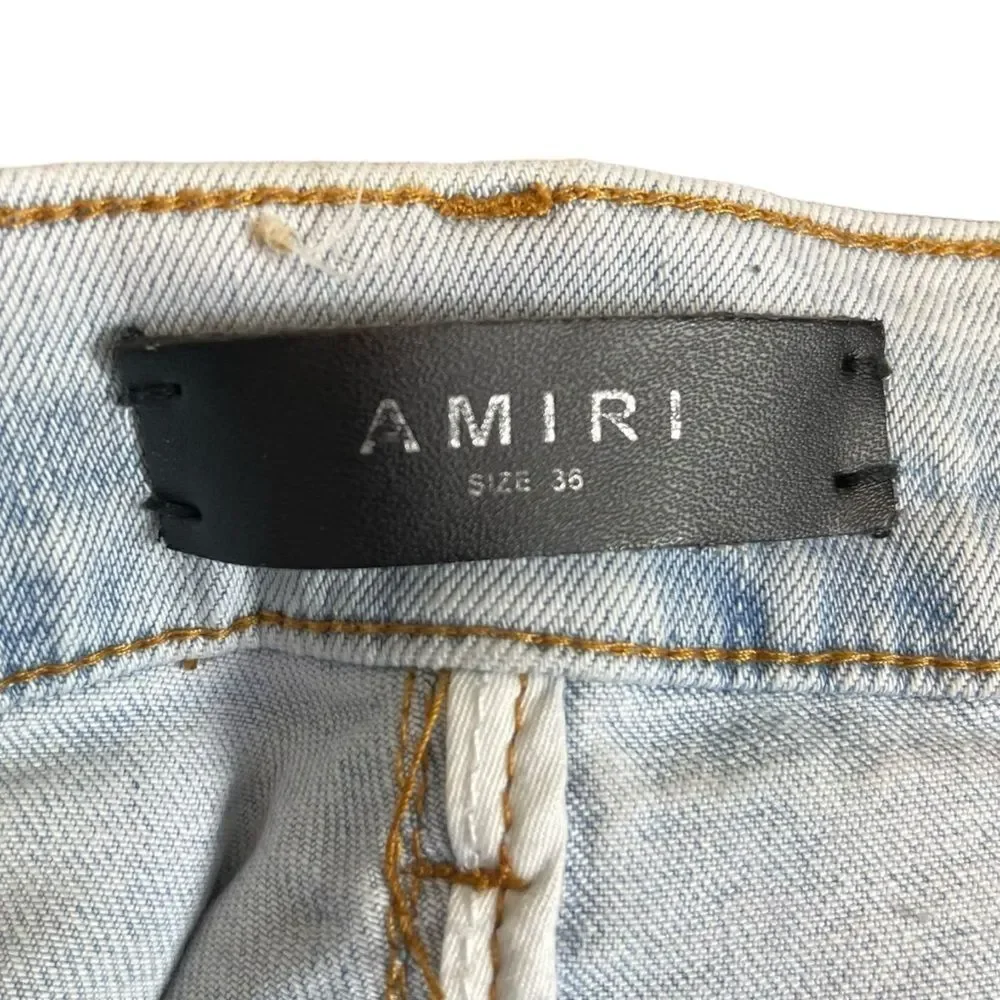 AMIRI Painter Distressed Skinny Jeans Men's Size 36 Blue Tie‎ Dye Paint Spots
